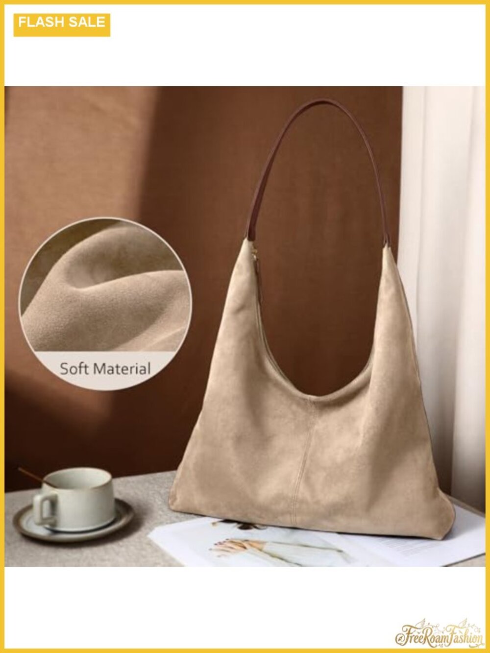 Faux Suede Slouchy Hobo Shoulder Bag Women Tote Purse Handbag - Picture 3 of 5